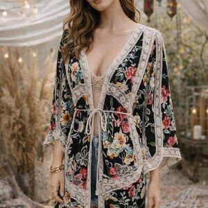 Floral Kimono with Crochet Accents